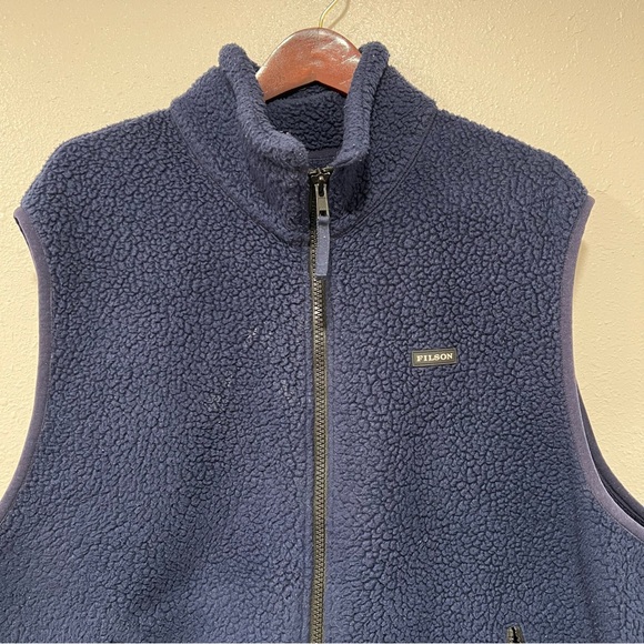 FILSON Sherpa Navy Fleece Vest Men’s Size XXL 2X Inner Pocket Full Zip PolarTec - Picture 2 of 8